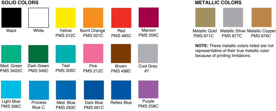 Standard Imprint Colors for Pocket Screwdrivers