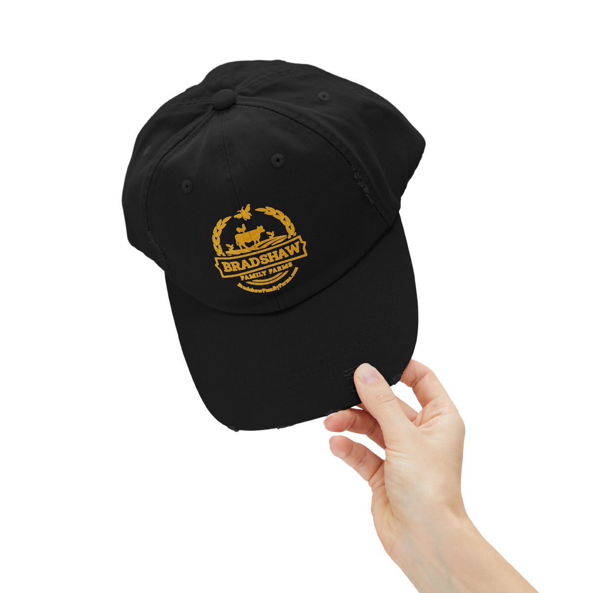 Bradshaw family farms logo on hat