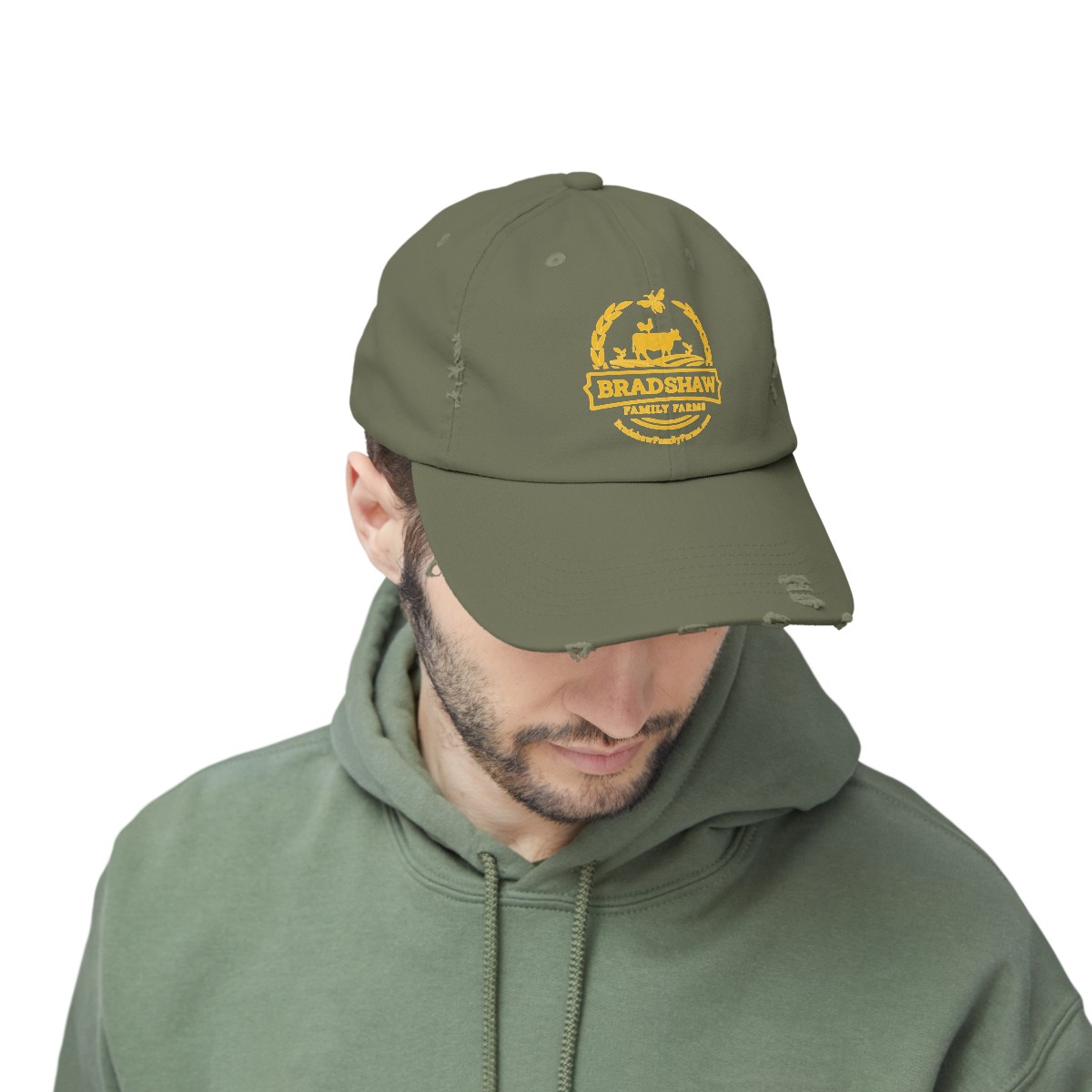 Bradshaw family farms logo on hat