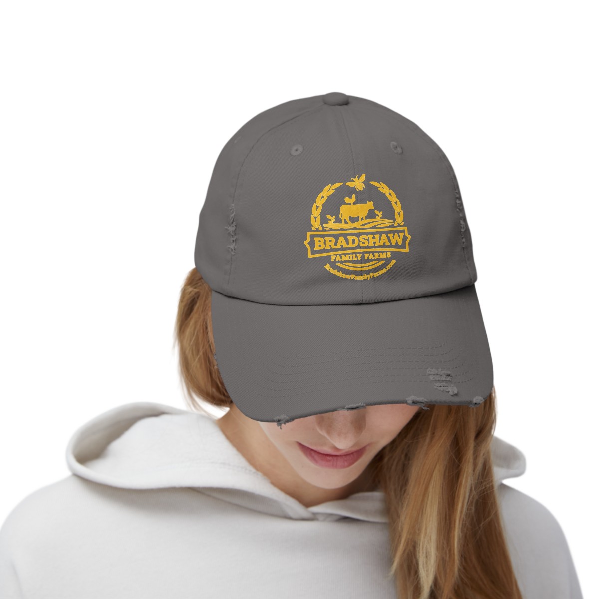 Bradshaw family farms logo on hat