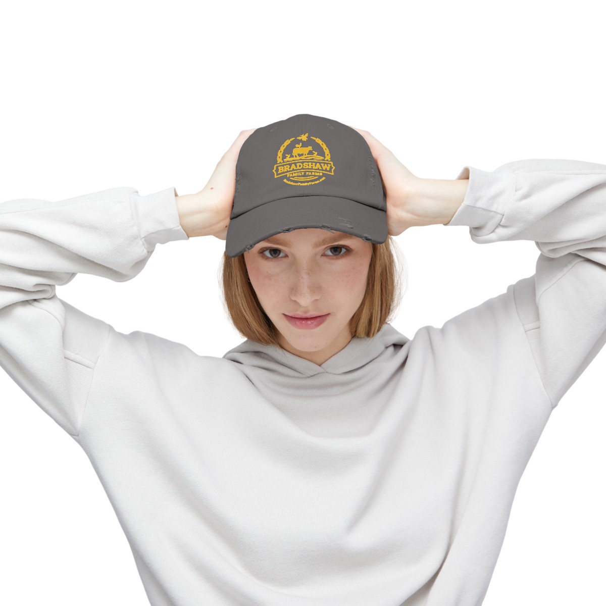 Bradshaw family farms logo on hat