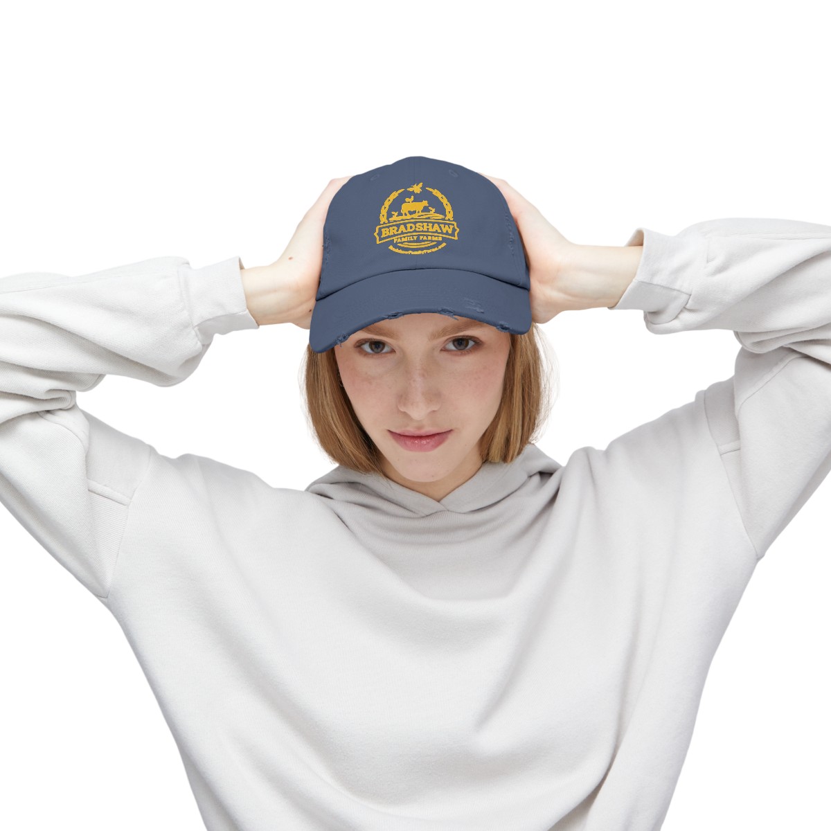 Bradshaw family farms logo on hat