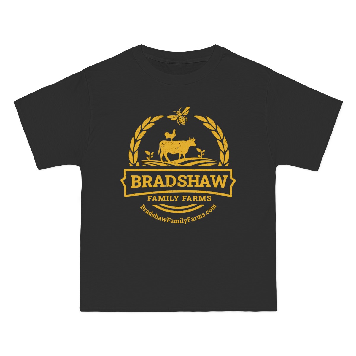 Bradshaw family farms logo on t-shirt