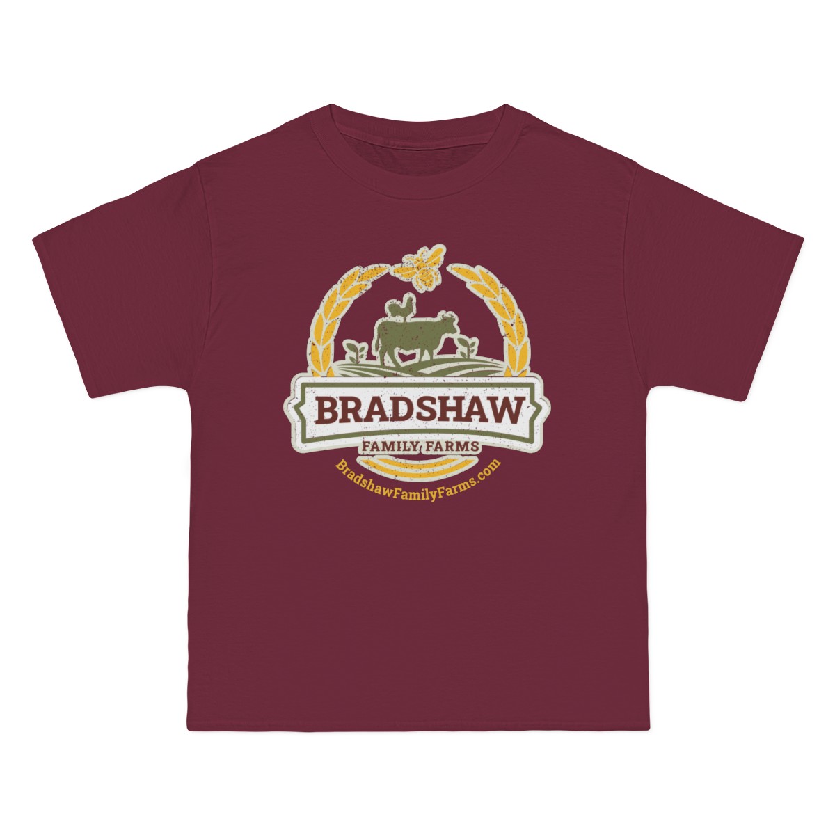 Bradshaw family farms logo on t-shirt