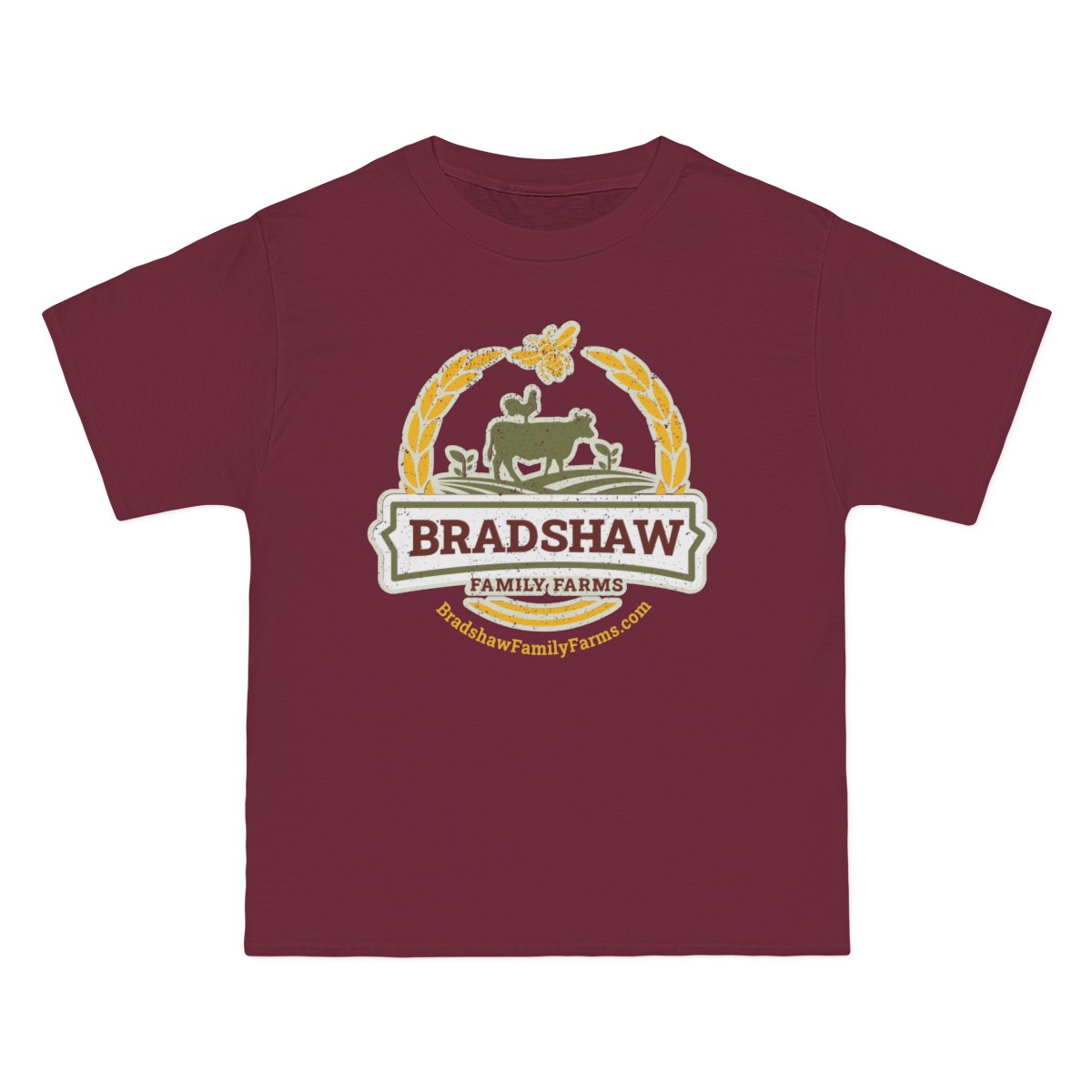 Bradshaw family farms logo on t-shirt