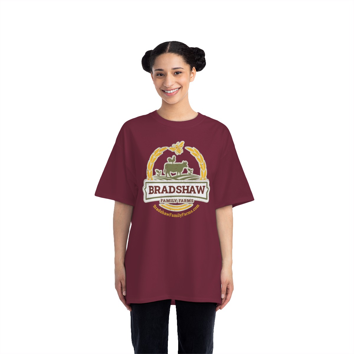 Bradshaw family farms logo on t-shirt