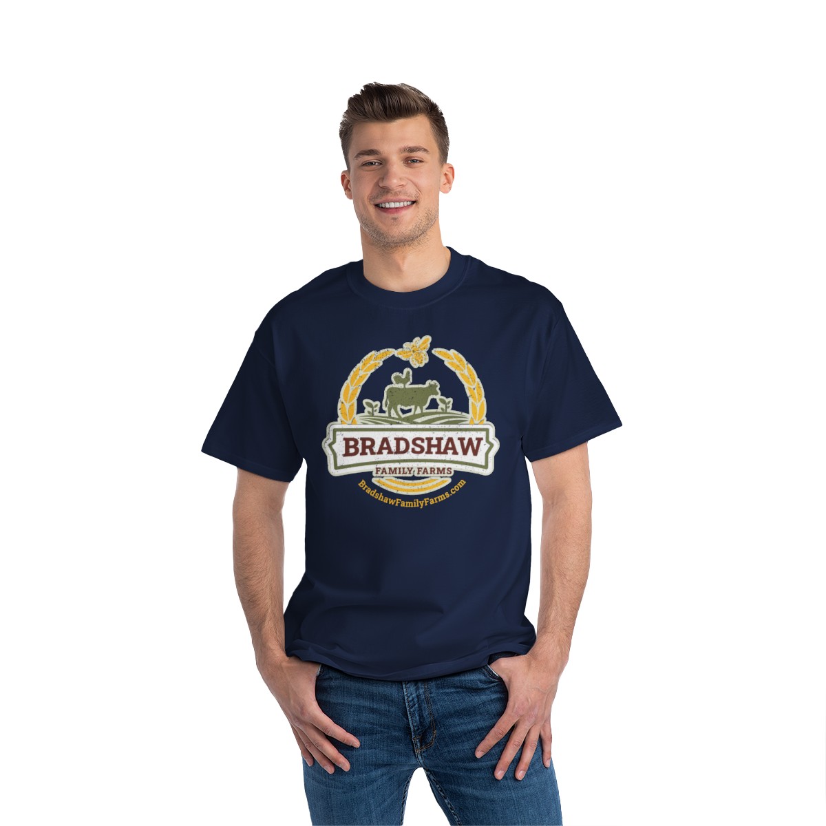 Bradshaw family farms logo on t-shirt