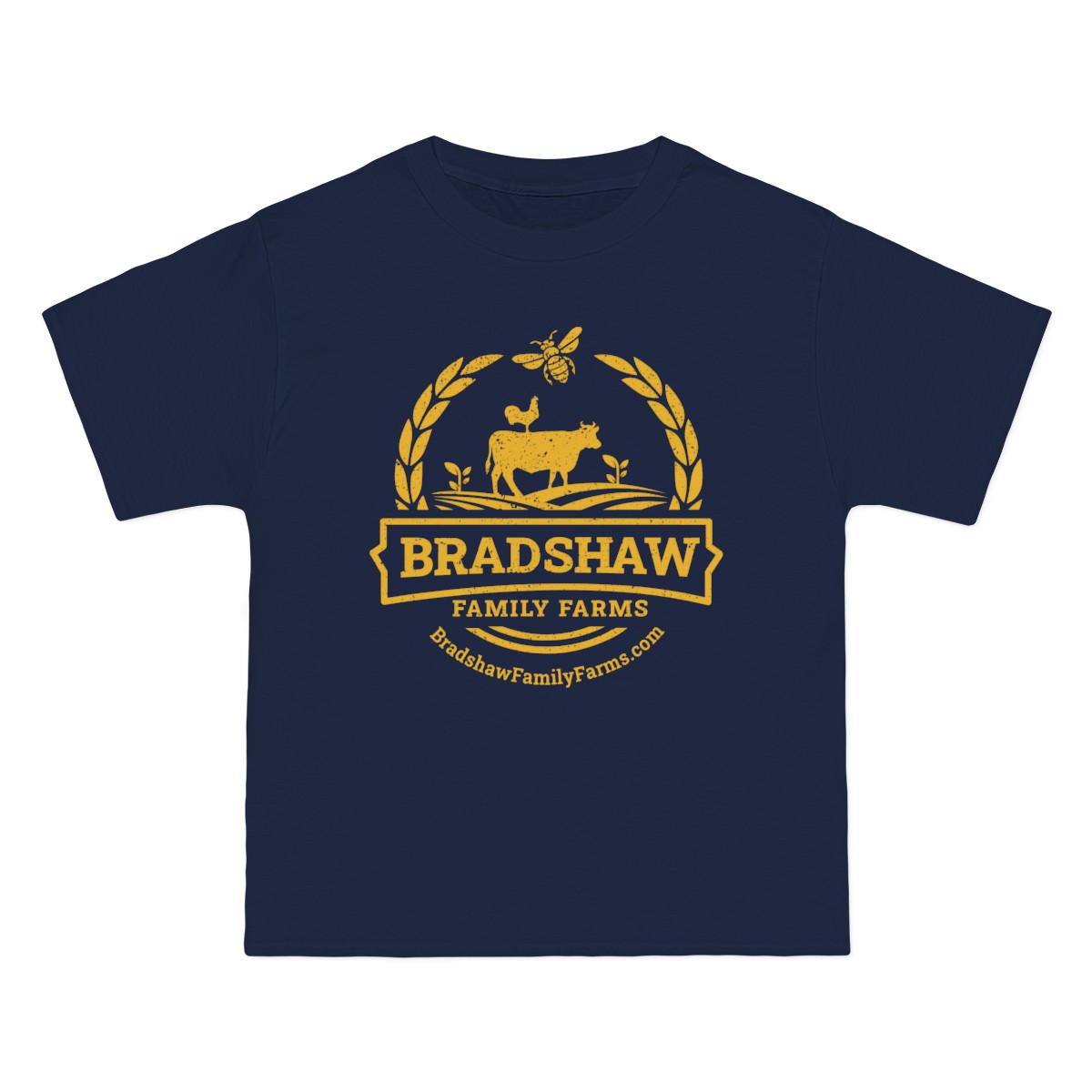 Bradshaw family farms logo on t-shirt