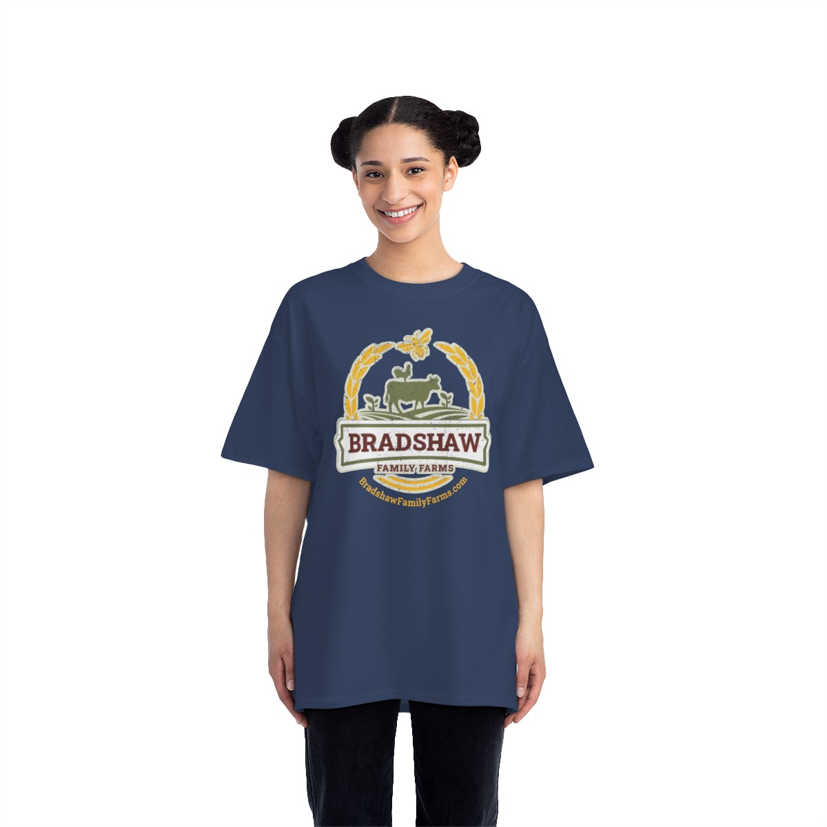 Bradshaw family farms logo on t-shirt