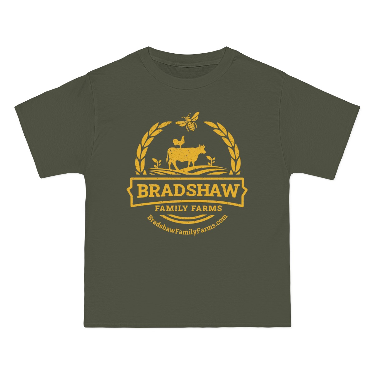 Bradshaw family farms logo on t-shirt