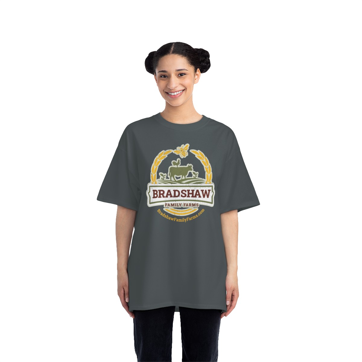 Bradshaw family farms logo on t-shirt